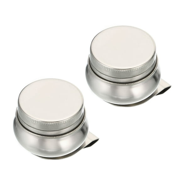 Uxcell 2" x 1.8" Palette Cups Paint Pot Container Cup with Lid and Clip Stainless Steel, Silver 2 Pack