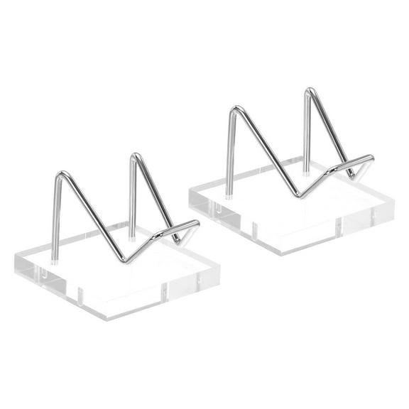 Uxcell 2" x 2" x 1.5" Acrylic Display Stands, 2 Pack Display Easel Holder Stainless Steel Arm Style 1, Clear