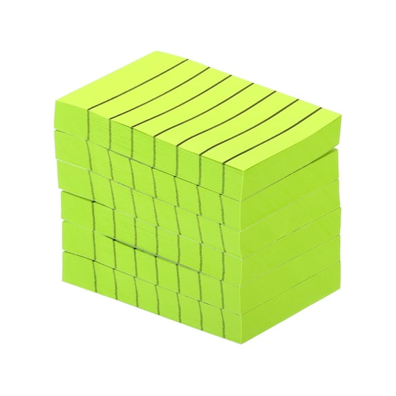 Uxcell 2" x 3" Lined Sticky Notes, Fluorescent Colored Self-Stick Note Pads 100 Sheets/Pad, Green, 6 Pack