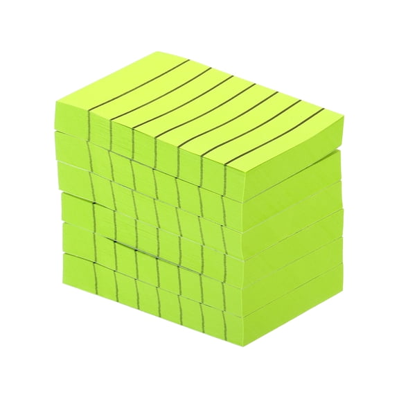 Uxcell 2" x 3" Lined Sticky Notes, Fluorescent Colored Self-Stick Note Pads 100 Sheets/Pad, Green, 6 Pack