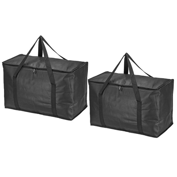Uxcell 20.1"x10"x13" Foldable Insulated Reusable Grocery Shopping Bags Food Delivery Tote with Zipper, Black 2 Pack