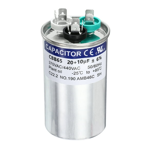 Uxcell 20+10 MFD CBB65 Run Start Capacitor 20+10 uF, 370/440V Round AC Capacitor for AC Motor Run, HVAC, Air Conditioner, Condenser Motors