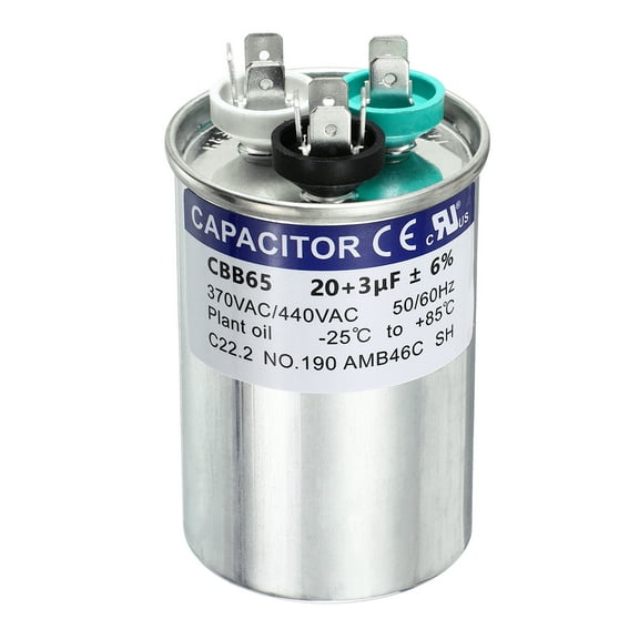 Uxcell 20+3 MFD CBB65 Run Start Capacitor 20+3 uF, 370/440V Round AC Capacitor for AC Motor Run, HVAC, Air Conditioner, Condenser Motors