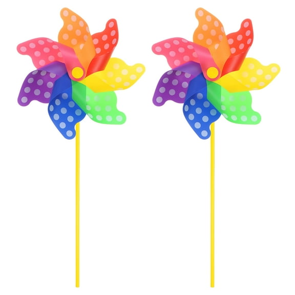 Uxcell 20.5 Inch Colorful Pinwheels 7 Leaves Wind Plastic Windmill for Party Decoration Outdoor Lawn Yard, Colorful Dot