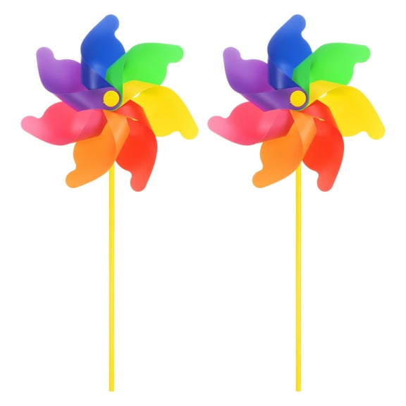 Uxcell 20.5 Inch Rainbow Pinwheels 7 Leaves Wind Plastics Windmill for Party Decorations Outdoor Lawn Yard, Iridescent
