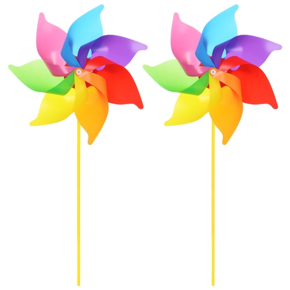 Uxcell 20.9 Inch Rainbow Pinwheels 7 Leaves Wind Plastic Windmill for Party Decoration Outdoor Lawn Yard, Iridescent