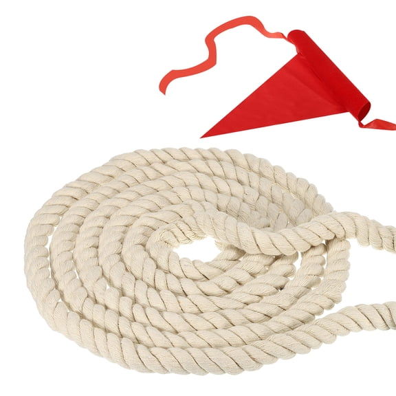 Uxcell 20 Feet Tug of War Rope for Adults Teen 3-Strand Natural Twisted Cotton Rope with Flag Beige