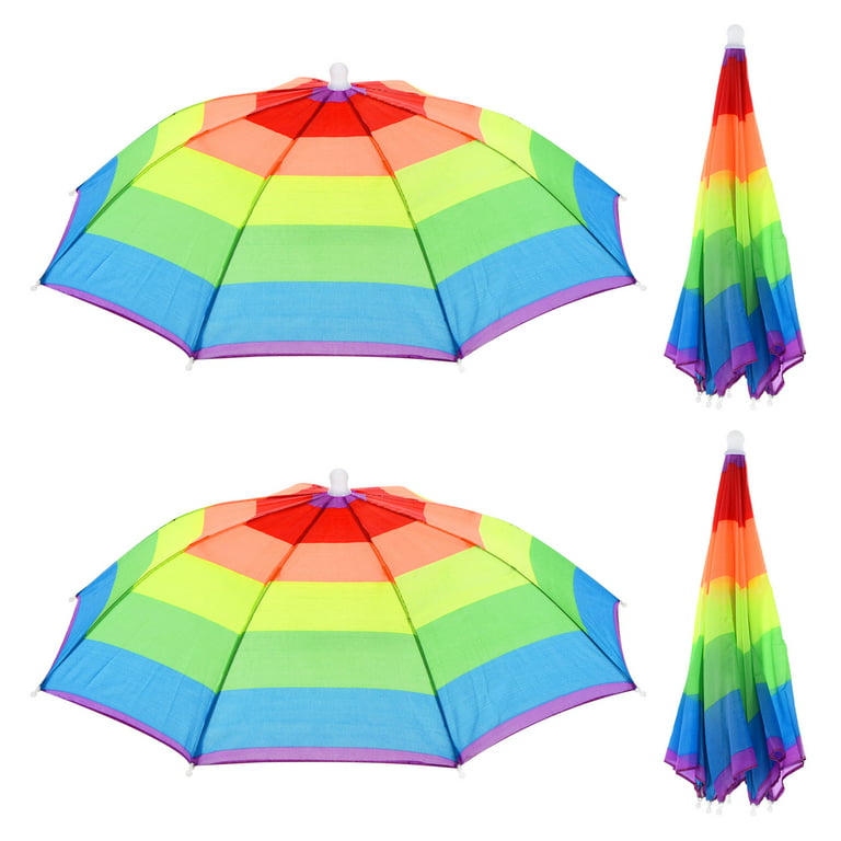 Uxcell 20 Fishing Umbrella Hat Folding Sun Rain Cap Head Umbrella Color  Stripe 4 Pack