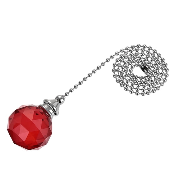 Uxcell 20 Inch Nickel Finish Fan Pull Chain 30mm Red Crystal Ball Pendant