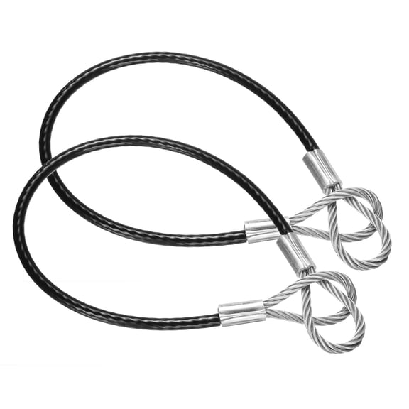 Uxcell 20 Inch Safety Cable Lock, 2 Pcs 304 Stainless Steel Security Wire Ropes Double Loop Anti-Theft Safety for Bicycles Luggage Stage Lighting, Black