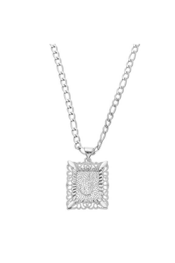 20" Initial Letter Pendant Necklace for Men Women, Capital Alphabet J, Silver