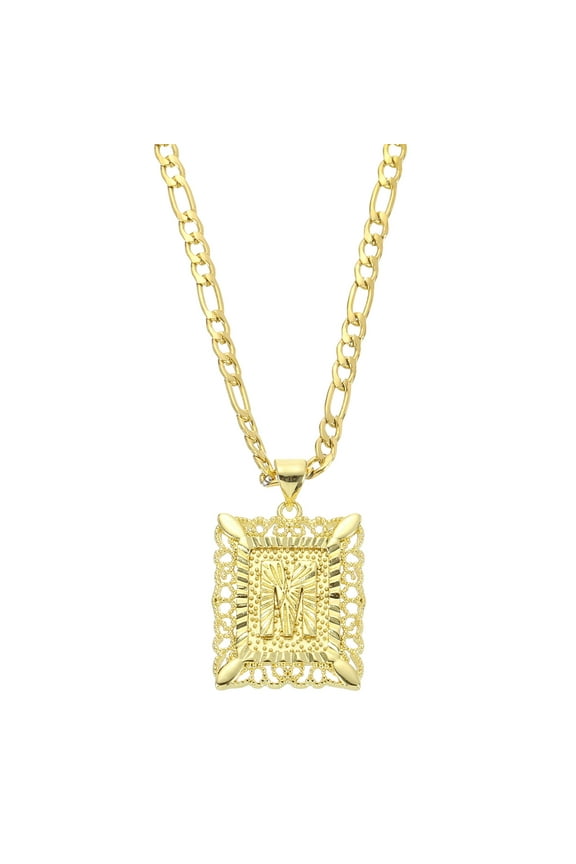 20" Initial Letter Pendant Necklace for Men Women, Capital Alphabet M, Gold