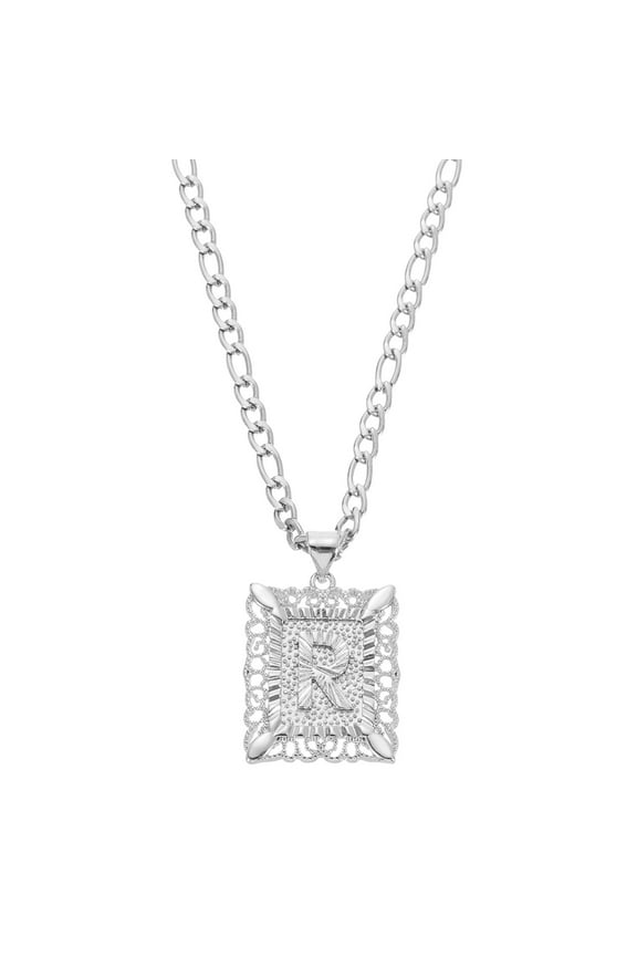 20" Initial Letter Pendant Necklace for Men Women, Capital Alphabet R, Silver