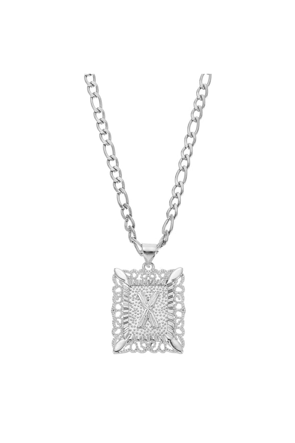 20" Initial Letter Pendant Necklace for Men Women, Capital Alphabet X, Silver