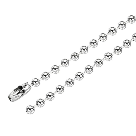 Uxcell 20" Long 0.18" Diameter Beaded Link Pull Chain Extension 304 Stainless Steel Silver Tone 2pcs
