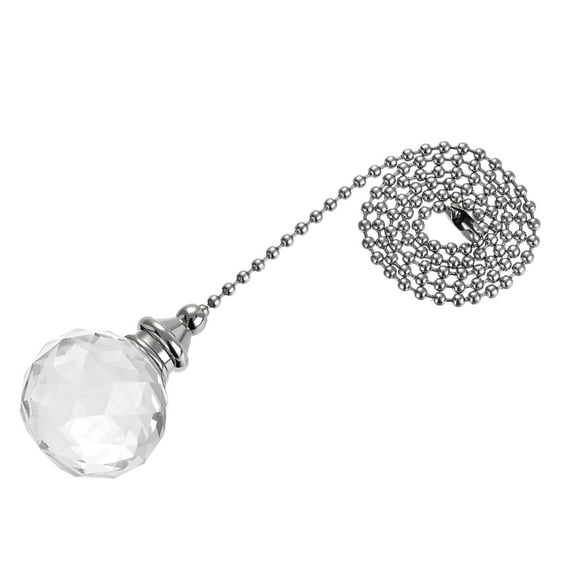 Uxcell 20" Nickel Finish Fan Pull Chain 30mm Clear Crystal Ball Pendant
