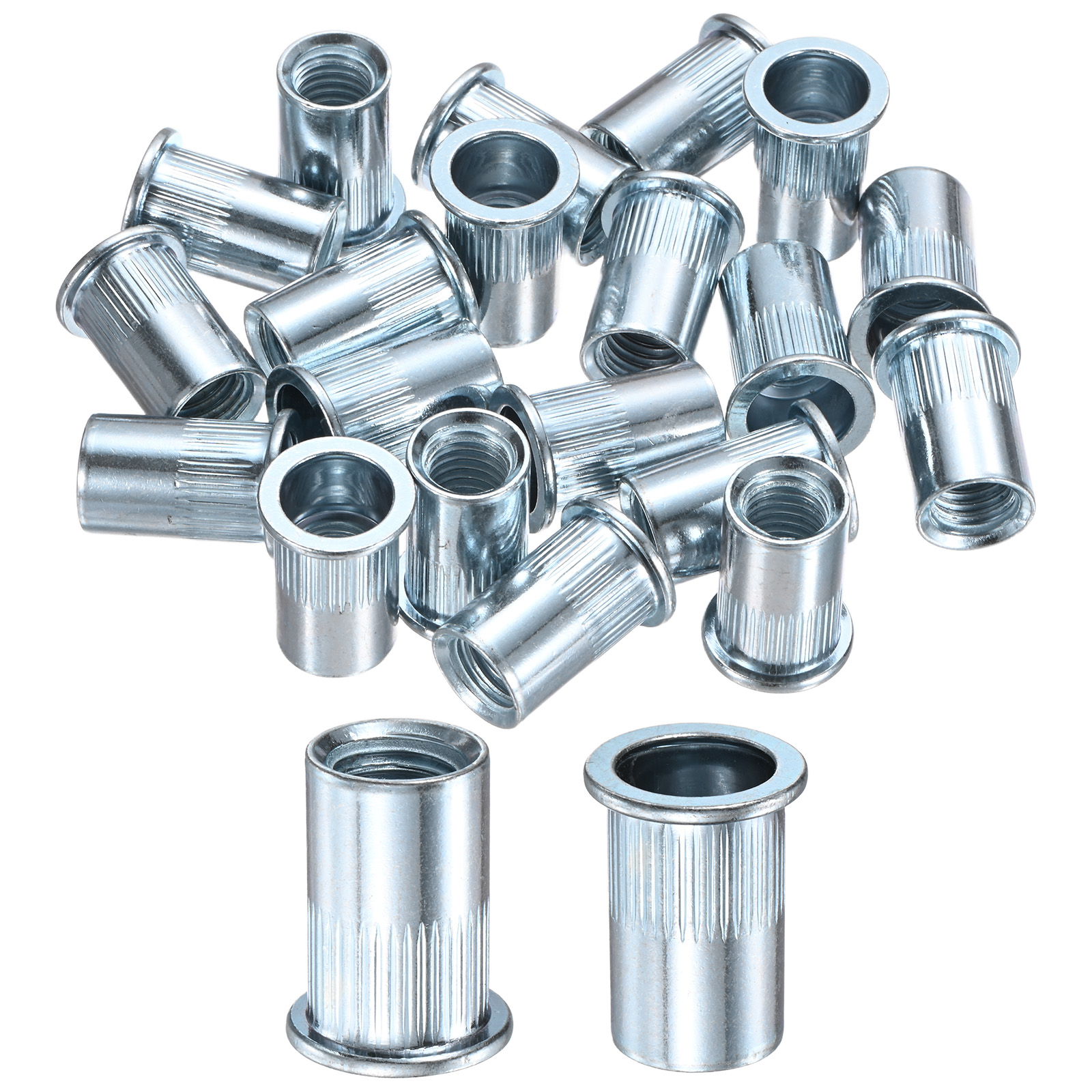 Uxcell 20-Pack 1/2"-13 UNC Rivet Nuts, Carbon Steel Knurled Flat Head Threaded Insert Nuts White Zinc-Plating Knurled Rivet Nuts