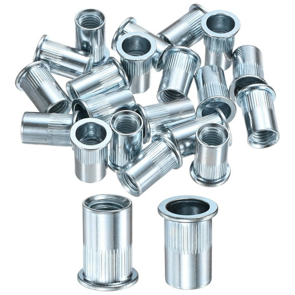 Uxcell 20-Pack 1/2"-13 UNC Rivet Nuts, Carbon Steel Knurled Flat Head Threaded Insert Nuts White Zinc-Plating Knurled Rivet Nuts