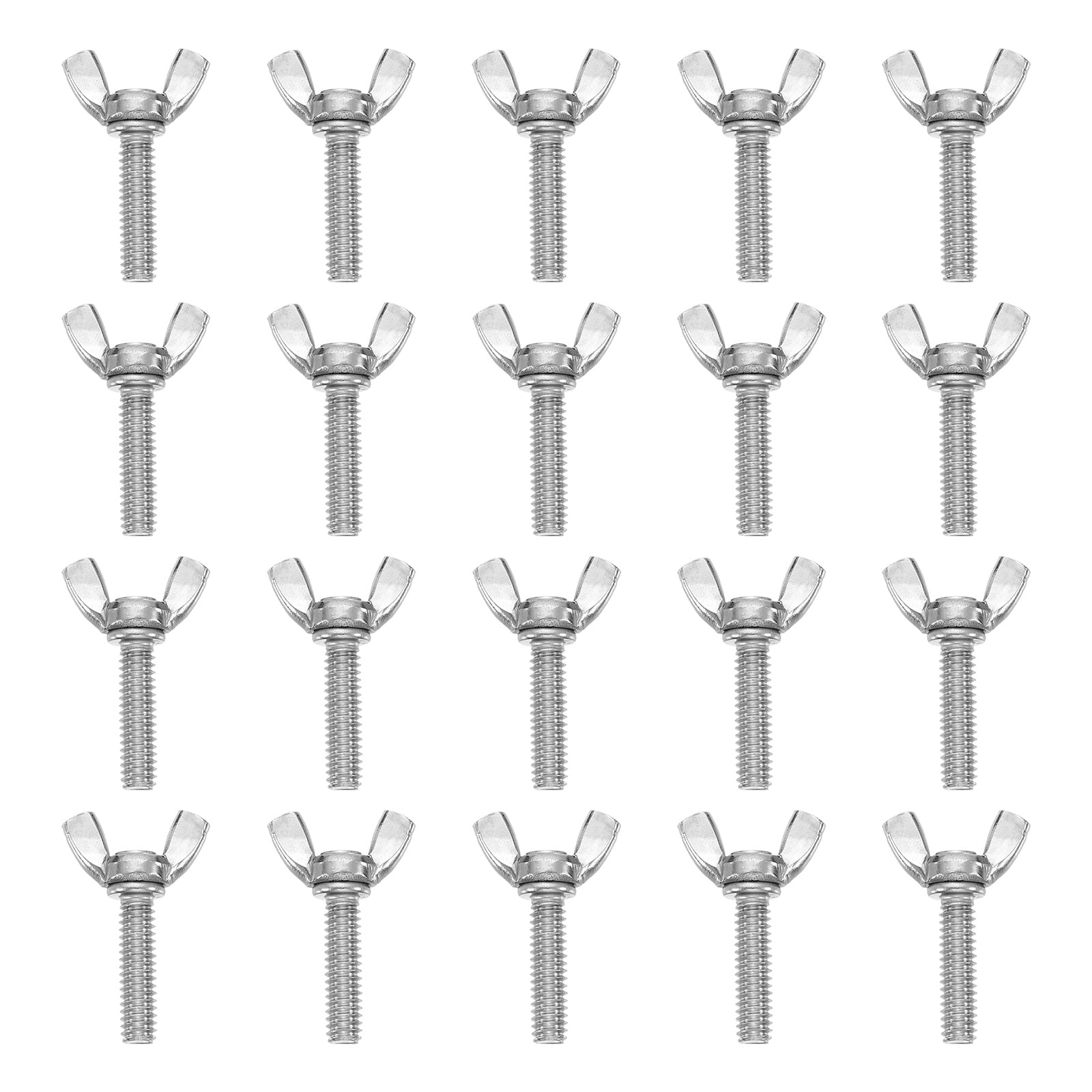 Uxcell 20 Pack 1/4-20" x 1" Wing Butterfly Screw Bolts, 304 Stainless Steel Machine Fastener, Thumb Hand Screws for Electronic Equipment, Silver Tone