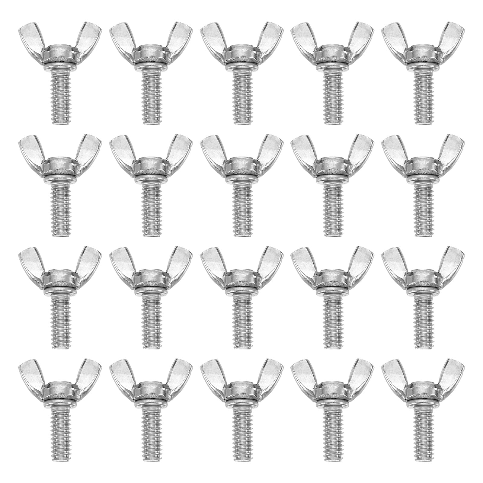 Uxcell 20 Pack 1/4-20" x 5/8" Wing Butterfly Screw Bolts, 304 Stainless Steel Machine Fastener, Thumb Hand Screws for Electronic Equipment, Silver Tone