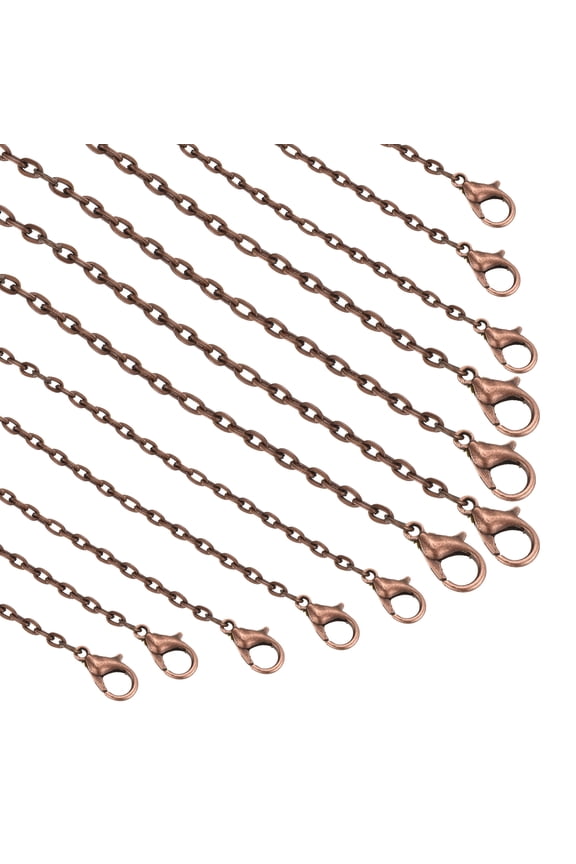 20 Pack 20 Inch Necklace Chains Bulk 2mm Red Copper Plated Cable Chains with Lobster Clasps for Jewelry Making