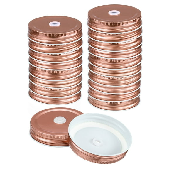 Uxcell 20 Pack 70mm Tinplate Mason Jar Lids Regular Mouth with Straw Hole, Rose Gold