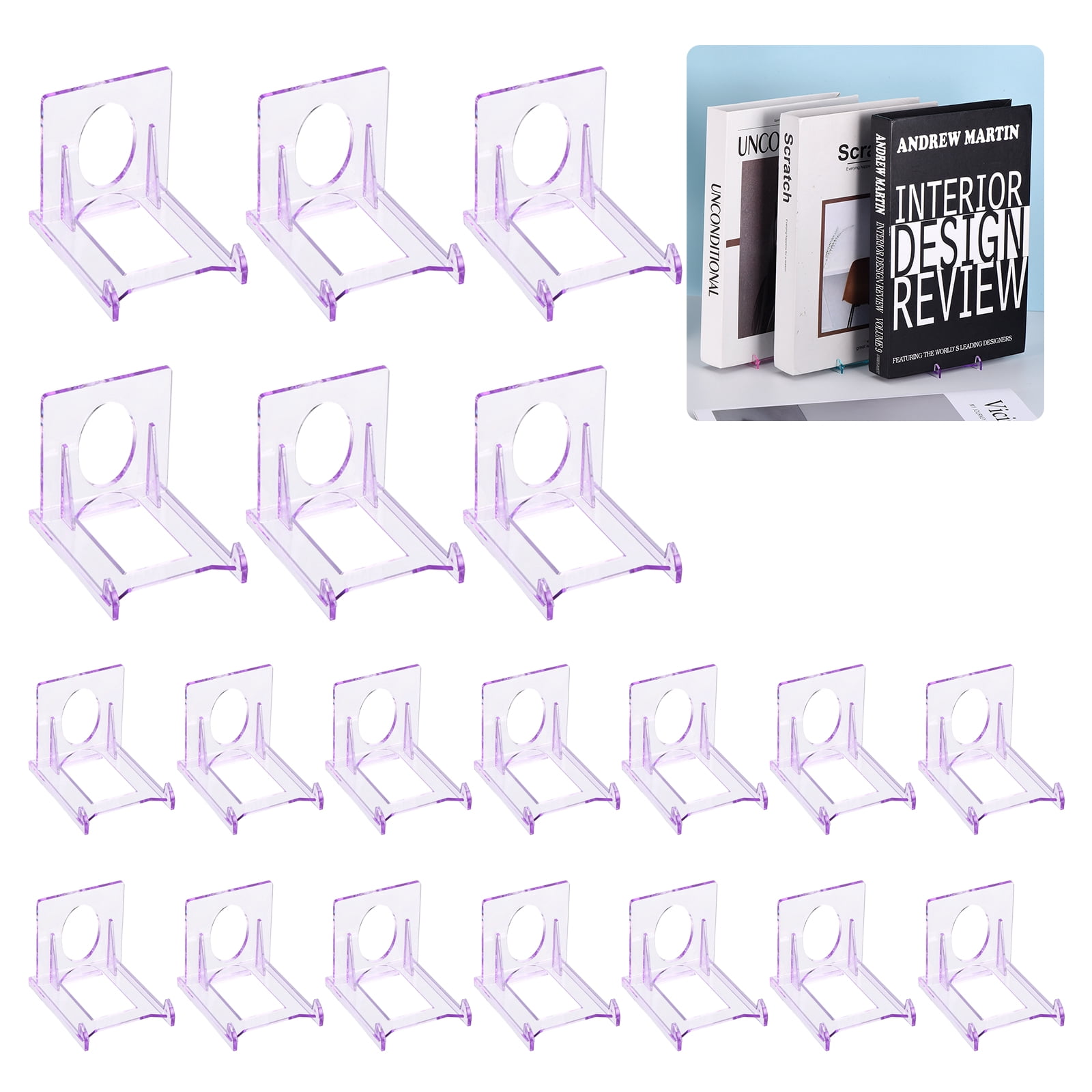 Uxcell 20 Pack Adjustable Easel Stands, 2" Clear Plastic Plate Holders Mini Easel Display Stand for Display Pictures Coin Game Card Small Art Works Wedding Table, Purple