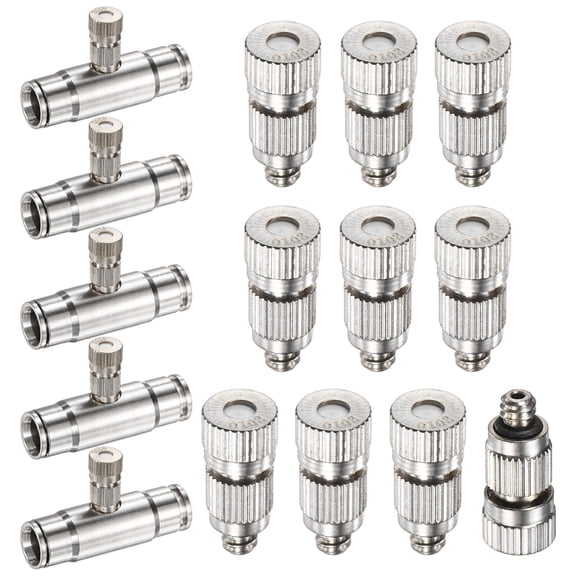 Uxcell 20-Pack Brass Misting Nozzle Tee Kit, 0.2mm Orifice Dia. High Pressure Spray Misting Nozzle Head, Slip Connectors