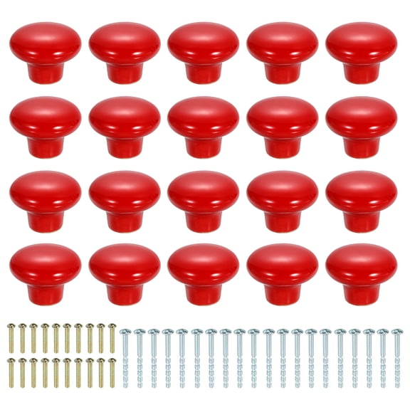 Uxcell 20 Pack Ceramic Cabinet Knobs, 32mm/1.26" Mushroom Round Shaped Drawer Knobs Dresser Knob Pulls Handle with Screws for Wardrobes Bedroom Furniture Closet Cupboard, Red