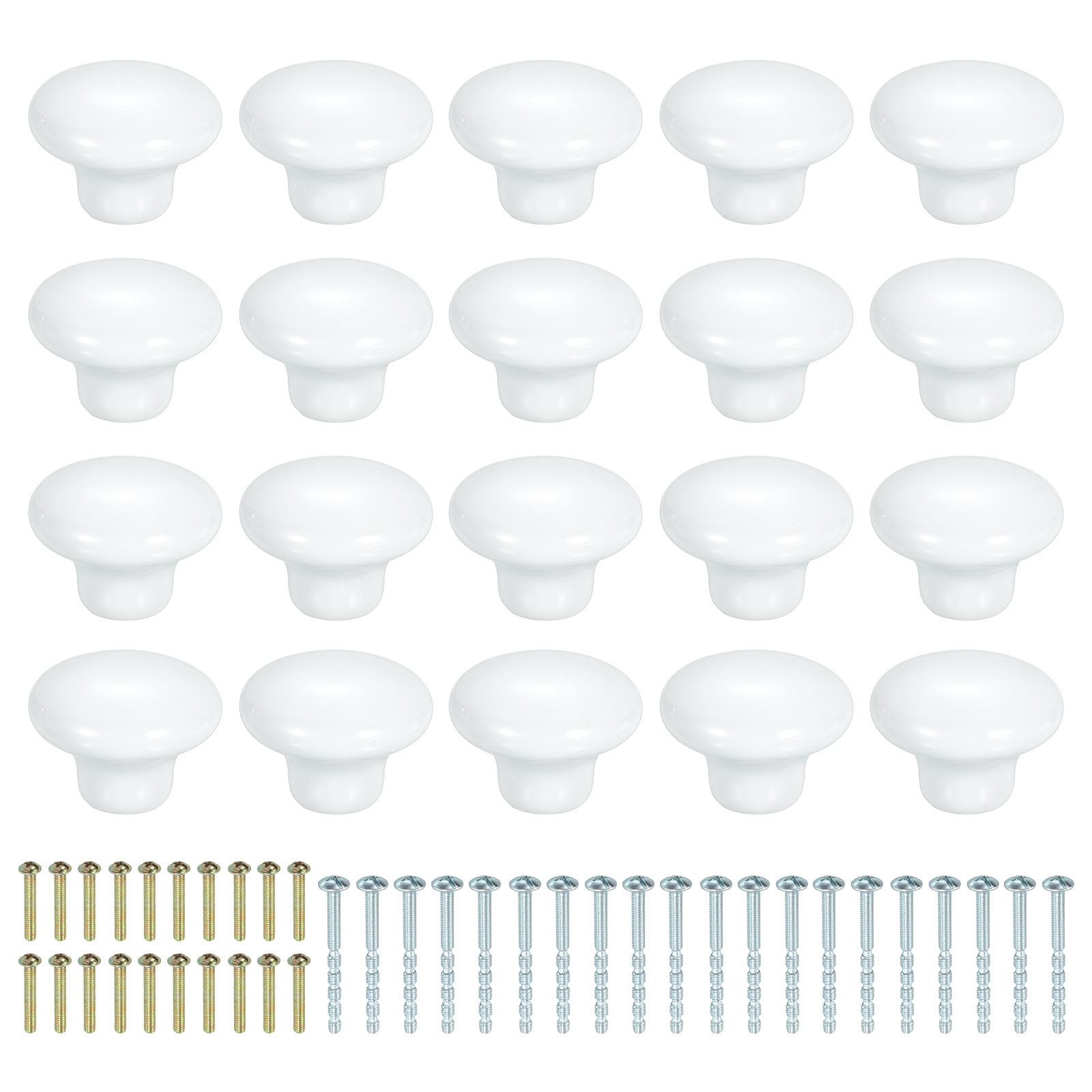 Uxcell 20 Pack Ceramic Cabinet Knobs, 32mm/1.26" Mushroom Round Shaped Drawer Knobs Dresser Knob Pulls Handle with Screws for Wardrobes Bedroom Furniture Closet Cupboard, White