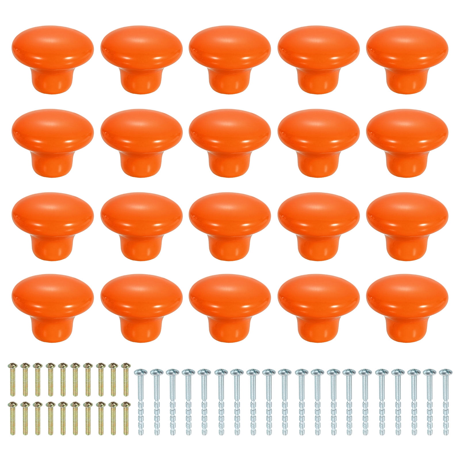 Uxcell 20 Pack Ceramic Cabinet Knobs, 38mm/1.5" Mushroom Round Shaped Drawer Knobs Dresser Knob Pulls Handle with Screws for Wardrobes Bedroom Furniture Closet Cupboard, Orange