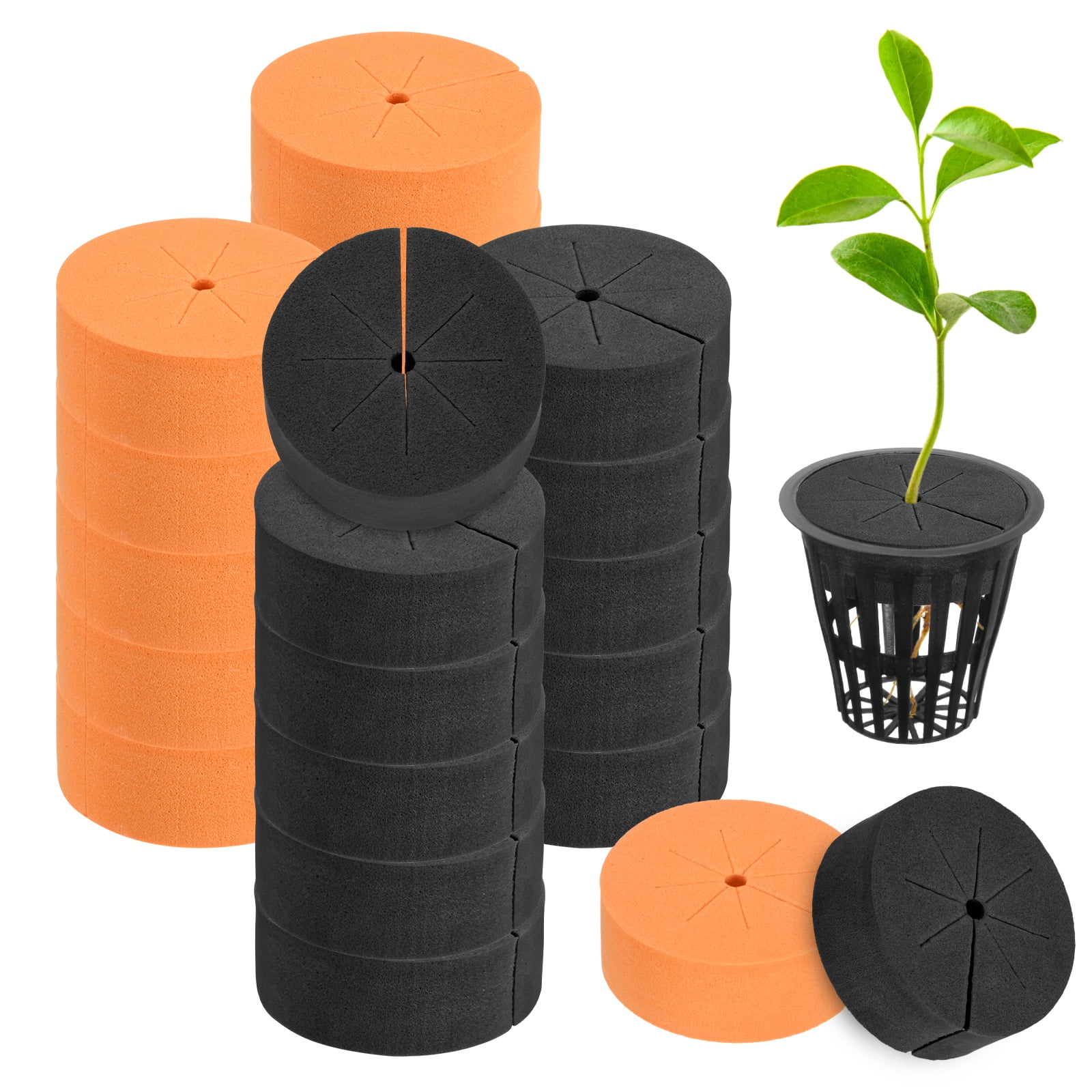 Uxcell 20-Pack Cloning Collars Inserts, Hydroponics Sponge Systems Cloning  DIY Foam Cloner Inserts Fits 2" Net Pots [Black, Orange]