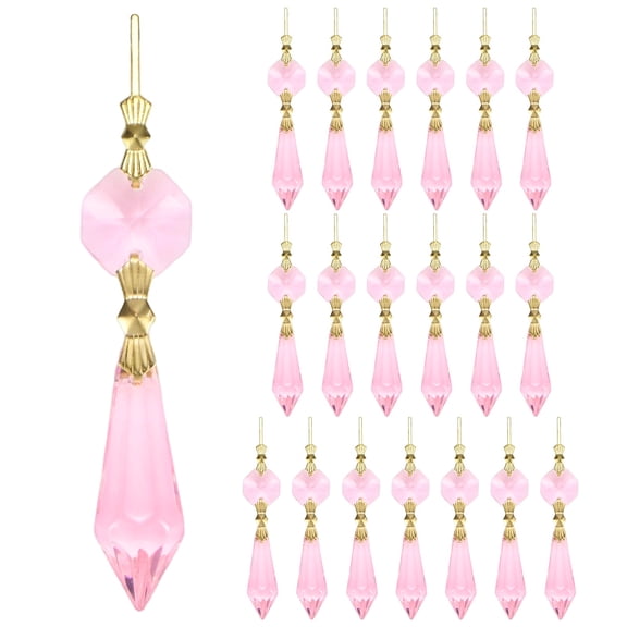 Uxcell 20-Pack Crystals Prisms Glass Tip Beads, 75mm Replacement Chandelier Teardrop Icicle Drops Hanging Pendant [Pink]