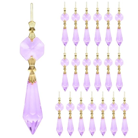 Uxcell 20-Pack Crystals Prisms Glass Tip Beads, 75mm Replacement Chandelier Teardrop Icicle Drops Hanging Pendant [Purple]