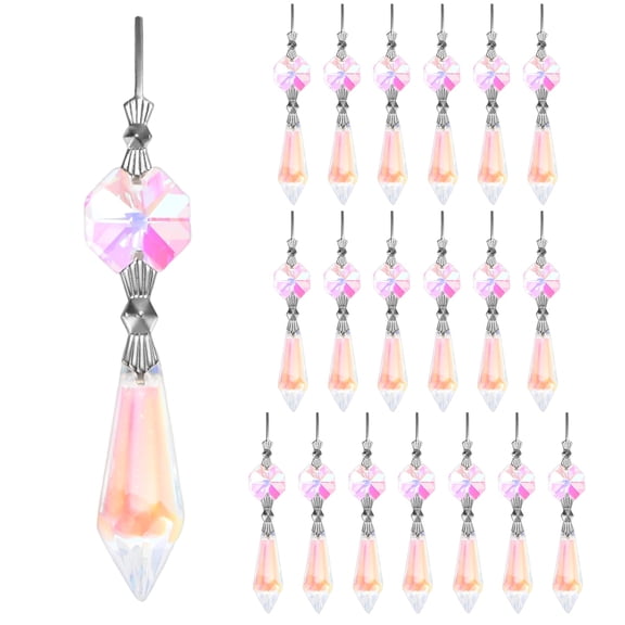 Uxcell 20-Pack Crystals Prisms Glass Tip Beads, 75mm Replacement Chandelier Teardrop Icicle Drops Hanging Pendants [Ab Color]