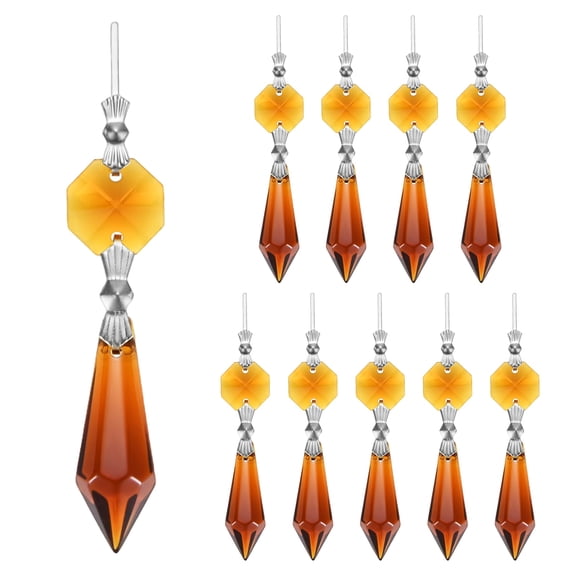 Uxcell 20-Pack Crystals Prisms Glass Tip Beads, 75mm Replacement Chandelier Teardrop Icicle Drops Hanging Pendants [Amber]