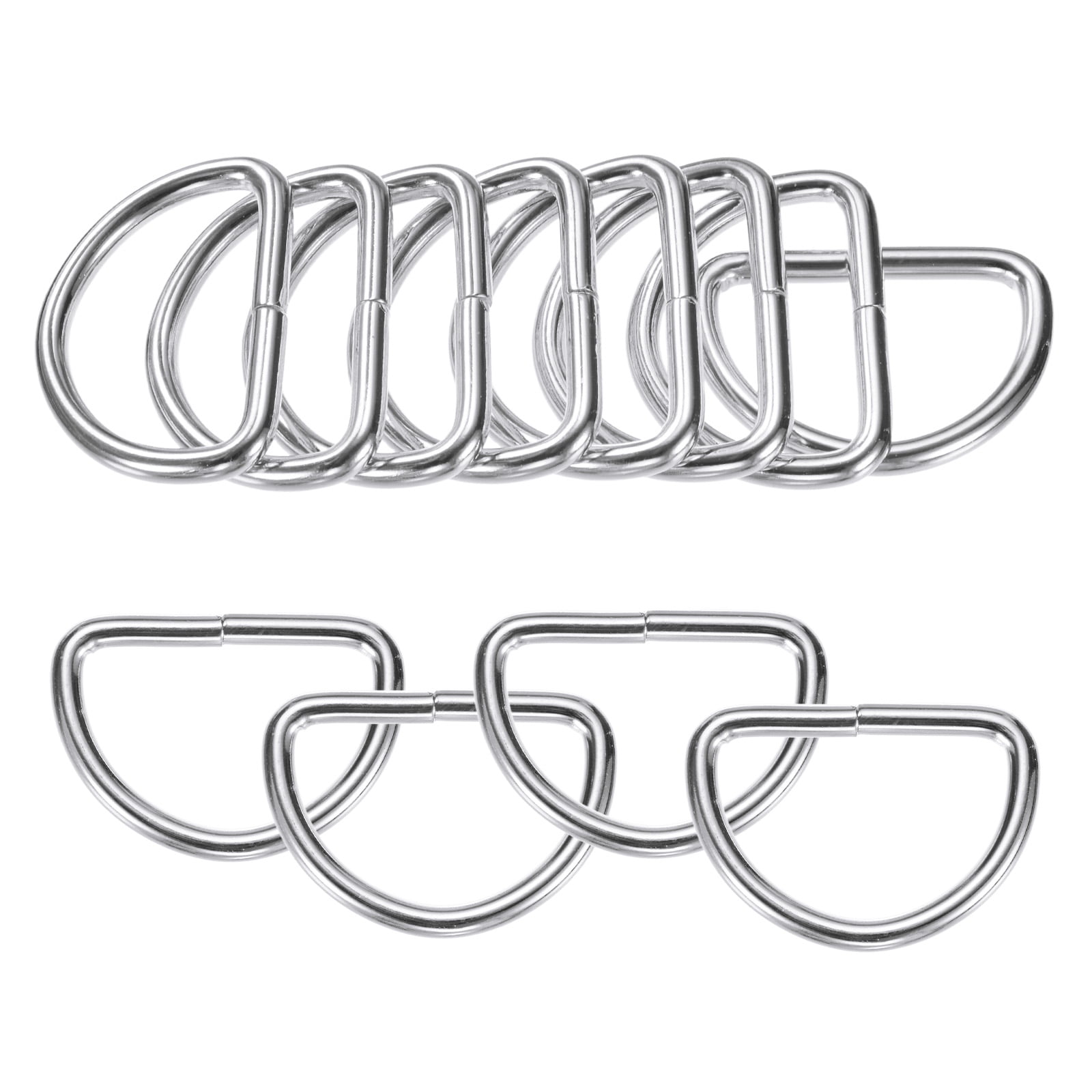 Uxcell 20-Pack D-Rings Buckle, 1-1/2 Inch Iron Non-Welded Dee Rings Metal Buckle for Purse/Aprons/Belts/Pet Collars, Semi-Circular D Ring Hardware [Silvery]