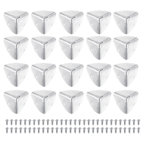 Uxcell 20 Pack Decorative Box Corner Cover, 40mm Metal Edge Guard, Furniture Corner Edges Protector with Screws, Chrome Color