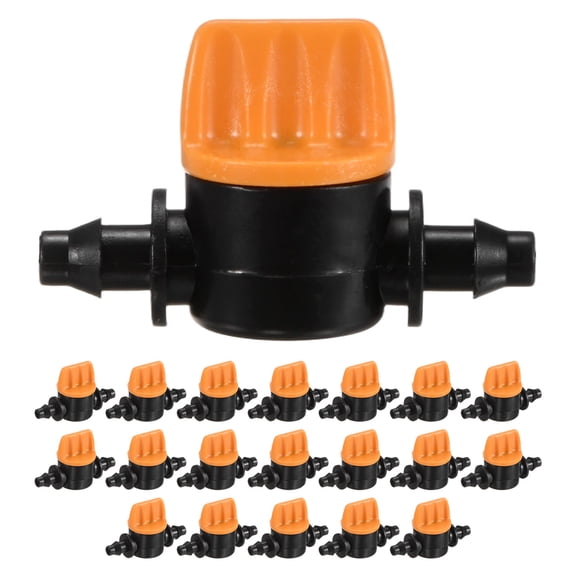 Uxcell 20-Pack Drip Irrigation Shut Off Valves, 1/4 Inch Barbed Flow Control Valves for Drip Tubing [Black/Orange]