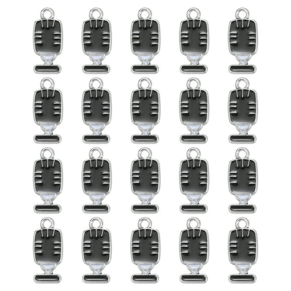Uxcell 20 Pack Enamel Music Charm, 19 x 9mm Musical Microphone Charm Metal Bulk Alloy Microphone Symbols Pendants for Bracelet Earring Necklace Keychain DIY, Black