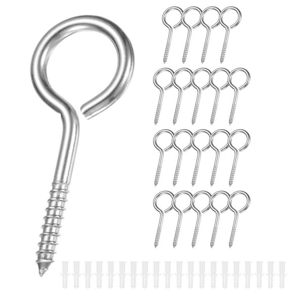 Uxcell 20-Pack Eye Hooks Screw, M5 2.6" 304 Stainless Steel Heavy Self Tapping Eye Bolts with Expanding Anchors for Wood Furniture/Hanging Artwork/Securing Cables, Ceiling Hooks [Silver]