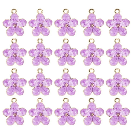 Uxcell 20 Pack Five-Petaled Flowers Charm Pendants, Gold Plated Pendants DIY, 17x14mm, Purple