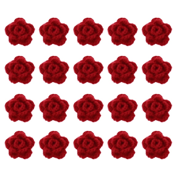 Uxcell 20 Pack Flower Sew on Patches, 50mm Handmade Crochet Flowers Floral Embroidered Appliques Embellishments for DIY Hair Hats Clothes Wedding Decor Craft, Dark Red
