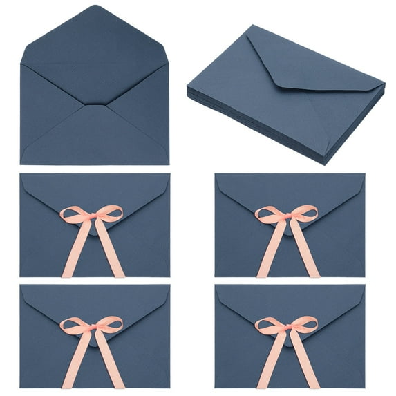 Uxcell 20 Pack Greeting Card Envelopes with Ribbon Bow, 6.3" x 4.4" Tiny Items Storage Vintage Cute Present Card Holder for Wedding Greeting Party Postcards, Blue