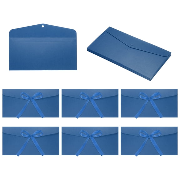 Uxcell 20 Pack Greeting Card Envelopes with Ribbon Bow Tiny Items Storage Vintage Present Card Holder, Blue