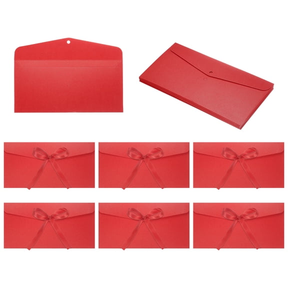 Uxcell 20 Pack Greeting Card Envelopes with Ribbon Bow Tiny Items Storage Vintage Present Card Holder, Bright Red
