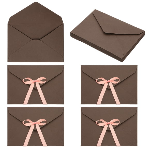 Uxcell 20 Pack Greeting Card Envelopes with Ribbon Bow, Dark Brown 6.3" x 4.4"