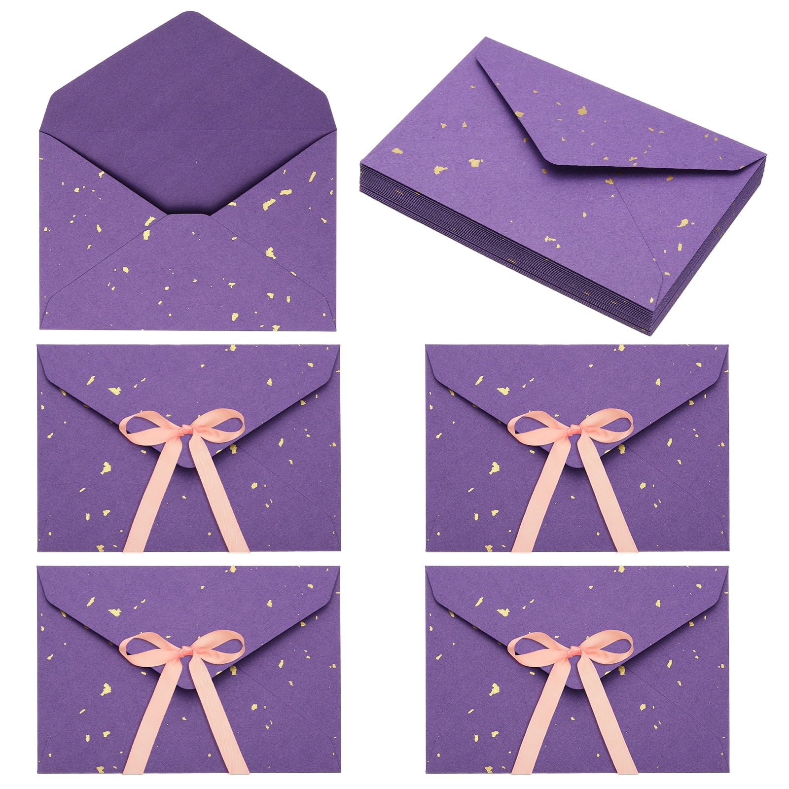 Uxcell 20 Pack Greeting Card Envelopes with Ribbon Bow, Light Purple 6. ...