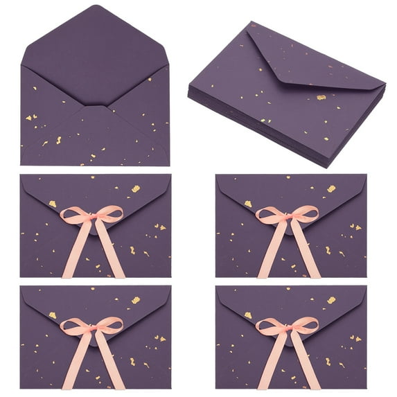 Uxcell 20 Pack Greeting Card Envelopes with Ribbon Bow, Dark Purple 6.4" x 4.5"