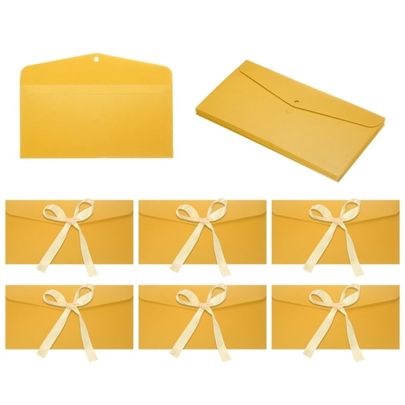 Uxcell 20 Pack Greeting Card Envelopes with Ribbon Bow Tiny Items Storage Vintage Present Card Holder, Golden Yellow